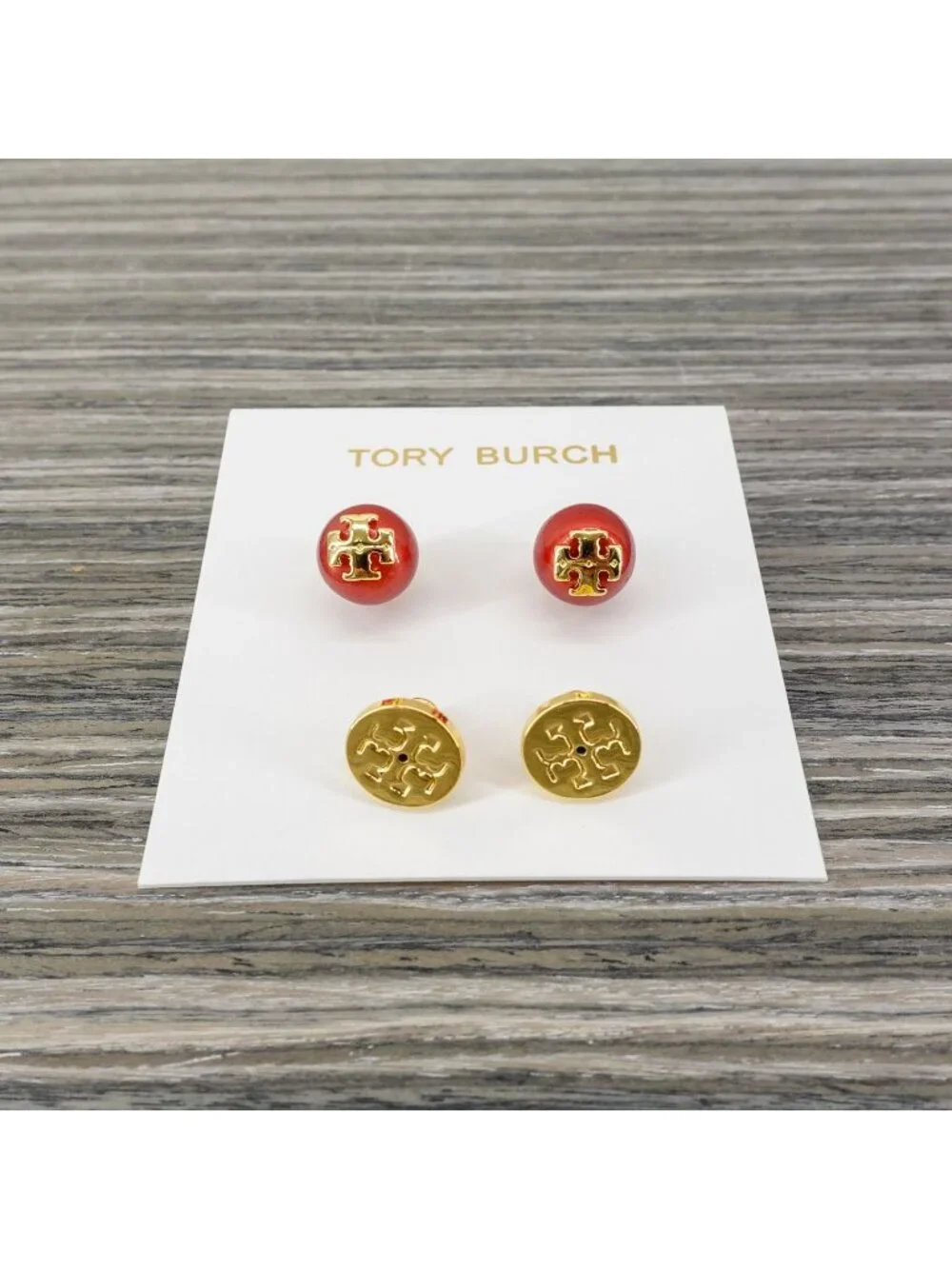 Tory Burch Kira Pearl Stud Earrings Red OS